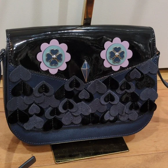 Kate Spade NWOT Zibbi Owl Navy ๐ Novelty Medium Flap Shoulder Crossbody Purse - Picture 3 of 15